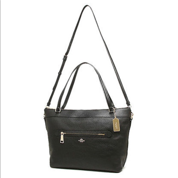 Coach Tyler Pebble Leather Zip Tote Black - Picture 4 of 8
